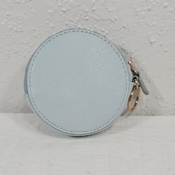 Lauren Conrad Light Blue Round Coin Purse with Gold Letter M and keyring - Picture 2 of 7